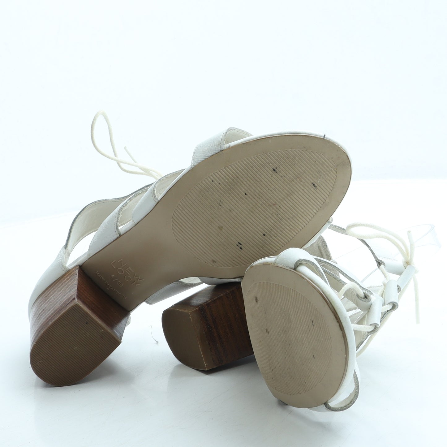 New Look Womens White Leather Gladiator Heel UK 6 39 - Wide Fit
