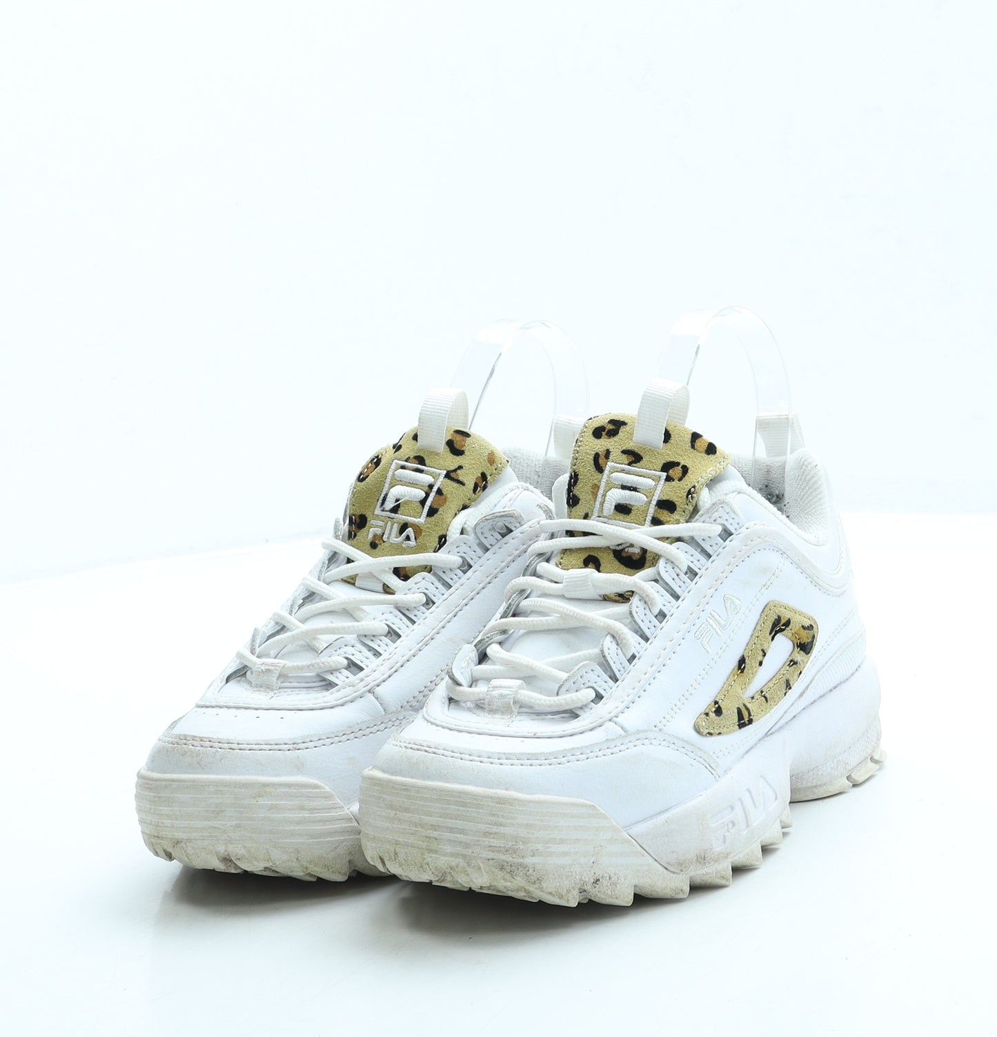 FILA Girls White Animal Print Leather Trainer UK 2 33.5