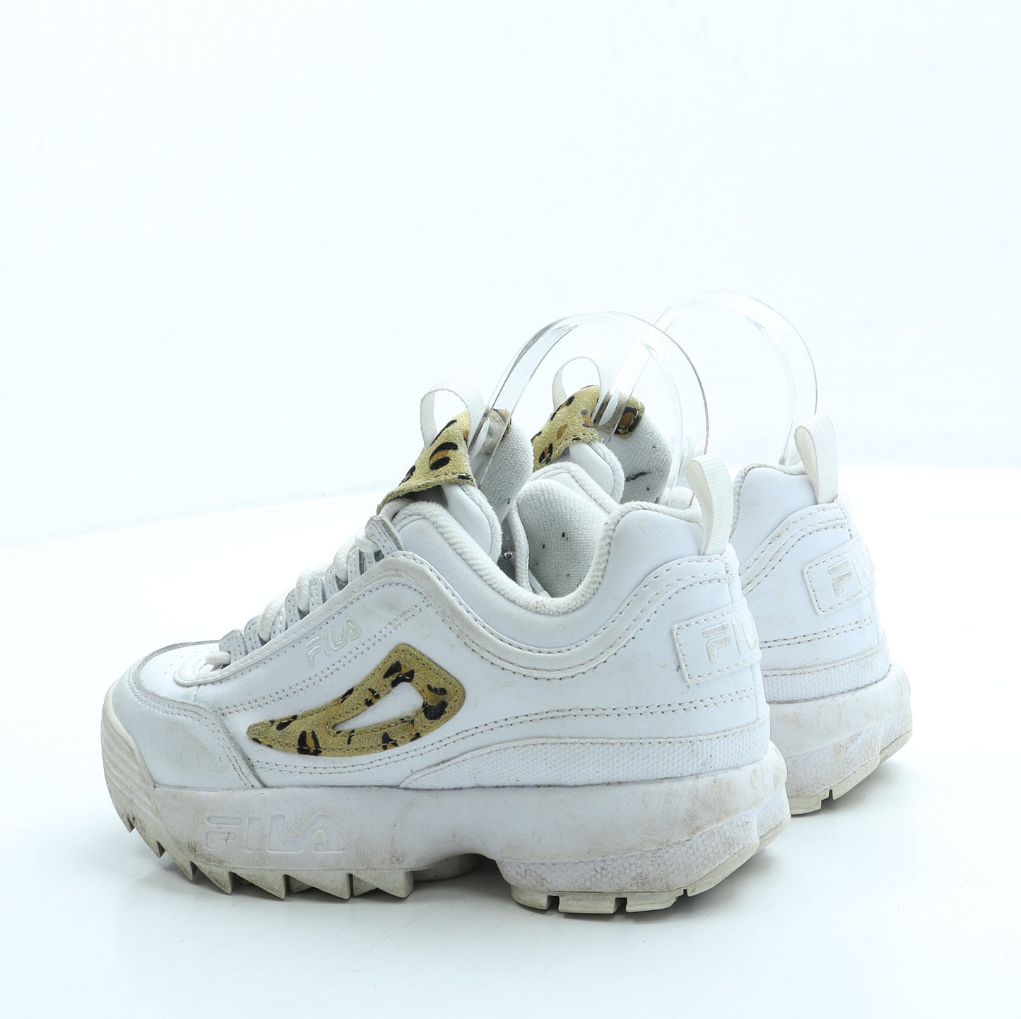 FILA Girls White Animal Print Leather Trainer UK 2 33.5