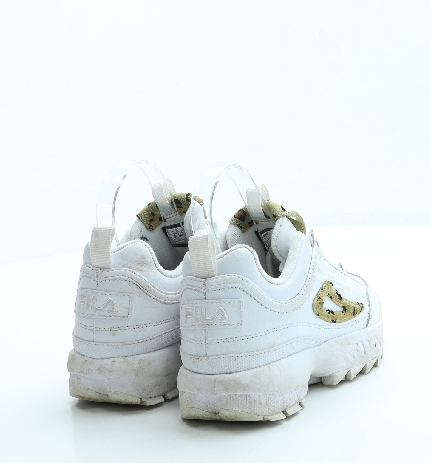 FILA Girls White Animal Print Leather Trainer UK 2 33.5