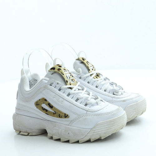 FILA Girls White Animal Print Leather Trainer UK 2 33.5