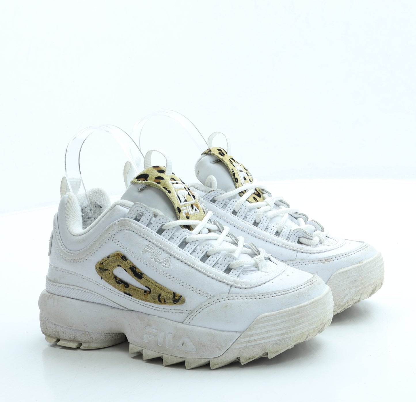 FILA Girls White Animal Print Leather Trainer UK 2 33.5