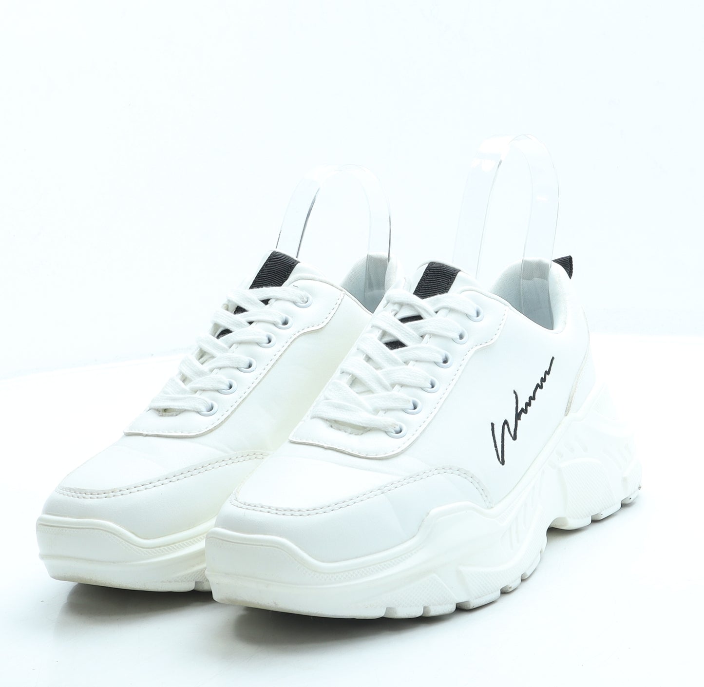 Boohoo Womens White Leather Trainer UK 5 38