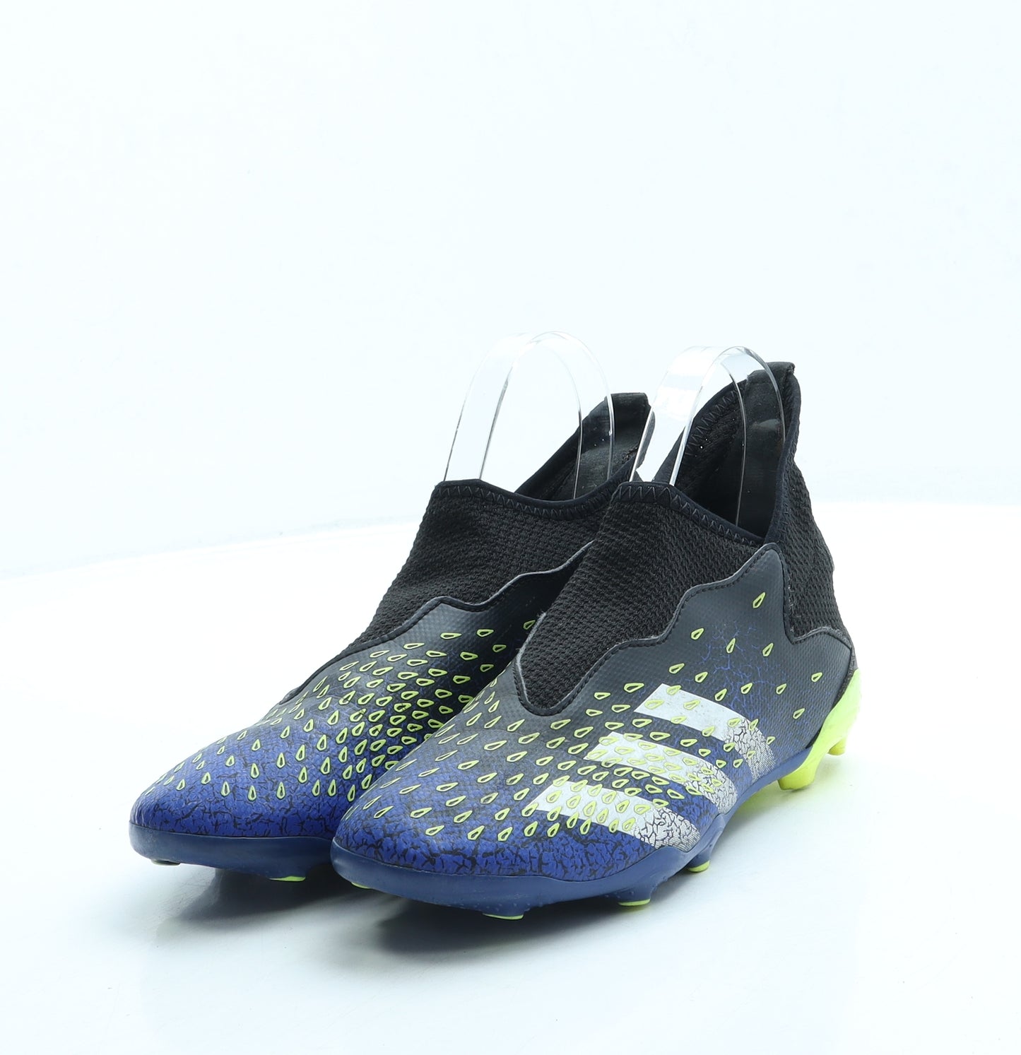 adidas Boys Blue Geometric Leather Trainer UK 3 35.5