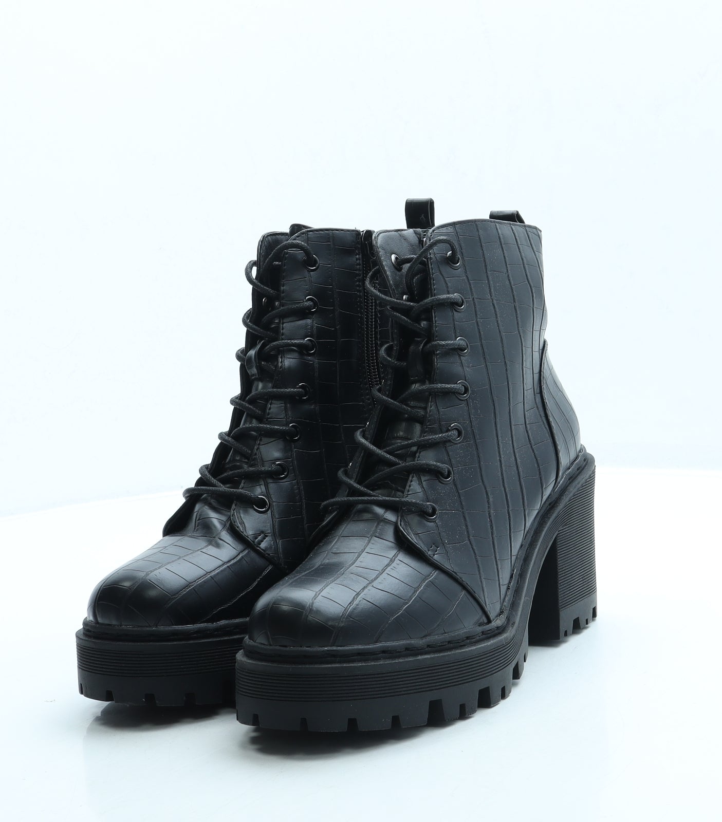 Missguided Womens Black Animal Print Leather Combat Boot UK 6 39