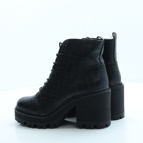 Missguided Womens Black Animal Print Leather Combat Boot UK 6 39