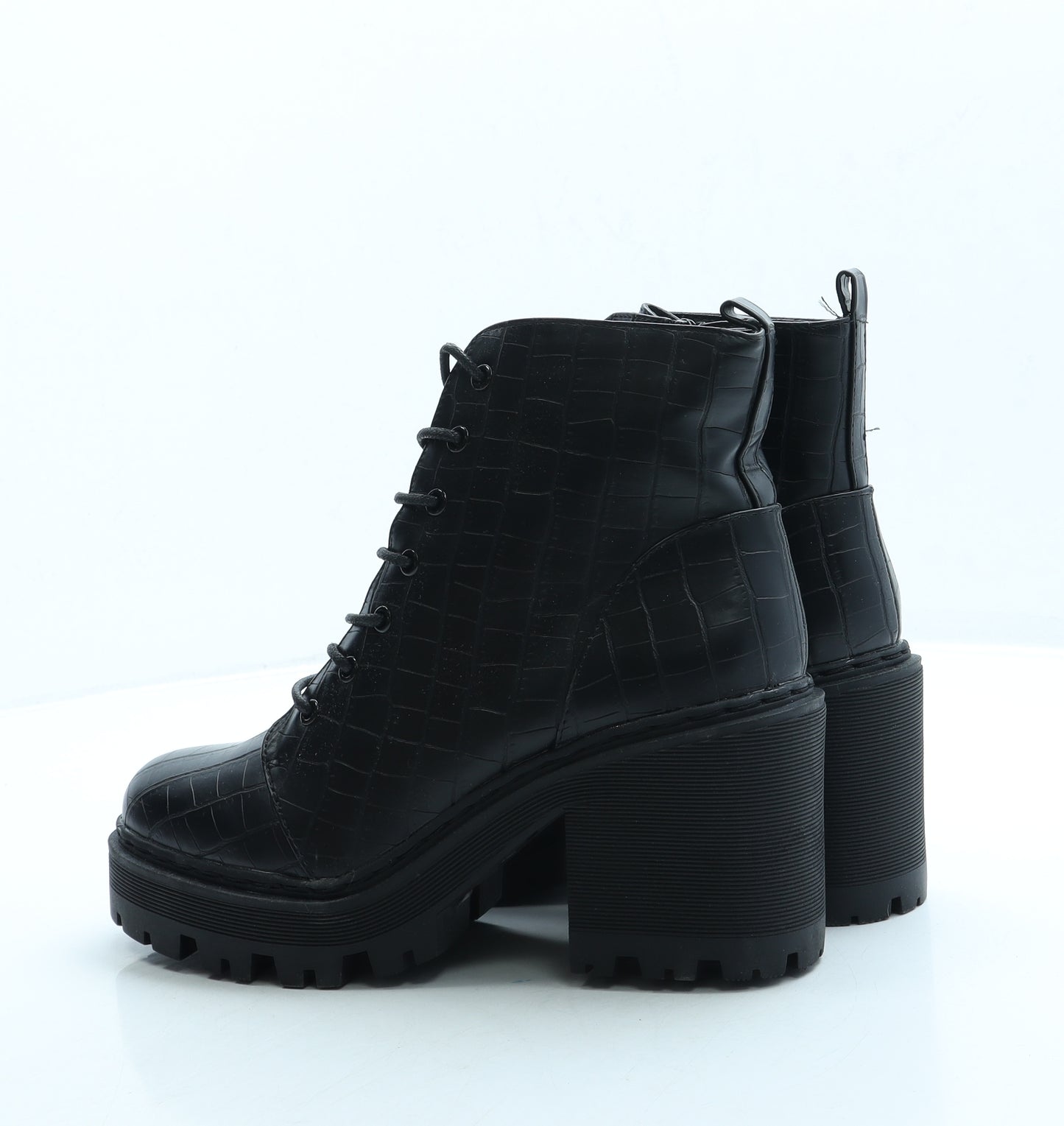 Missguided Womens Black Animal Print Leather Combat Boot UK 6 39