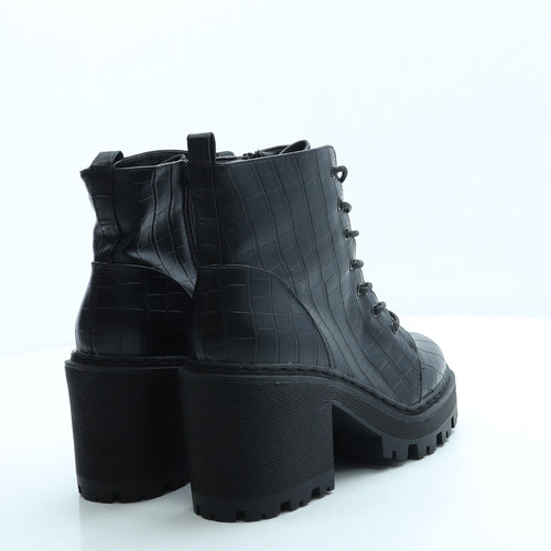 Missguided Womens Black Animal Print Leather Combat Boot UK 6 39