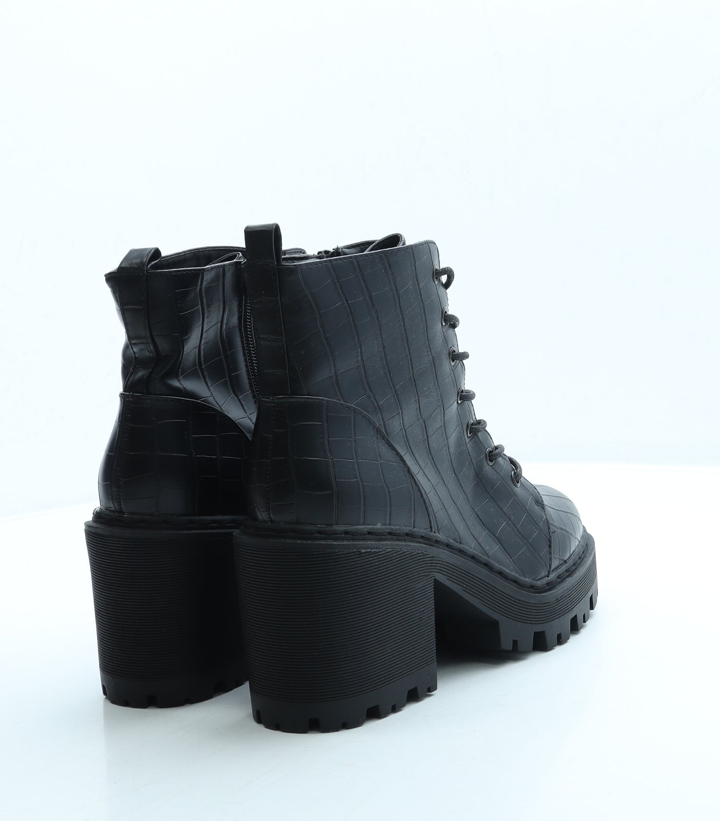 Missguided Womens Black Animal Print Leather Combat Boot UK 6 39