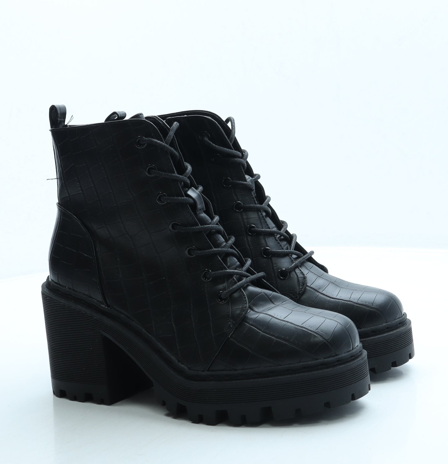 Missguided Womens Black Animal Print Leather Combat Boot UK 6 39