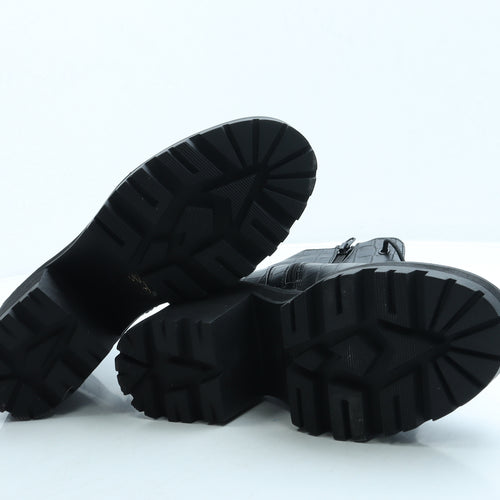 Missguided Womens Black Animal Print Leather Combat Boot UK 6 39