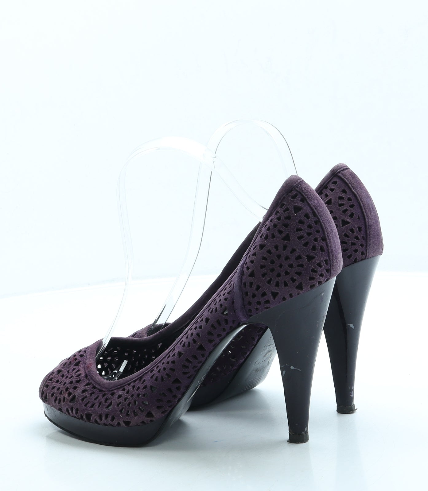 Zara Womens Purple Geometric Suede Court Heel UK 7 40 - Cut out detail