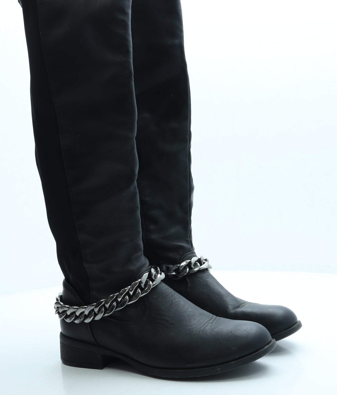 Preworn Womens Black Leather Biker Boot UK 7