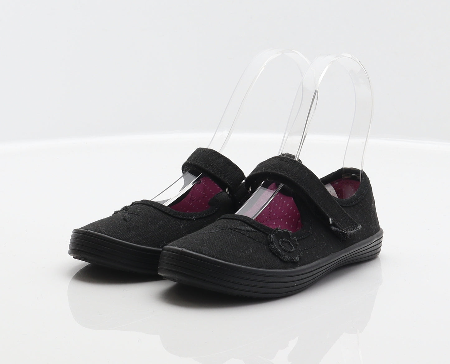 NEXT Girls Black Floral Fabric Mary Jane Flat UK 10.5 - Flower detail