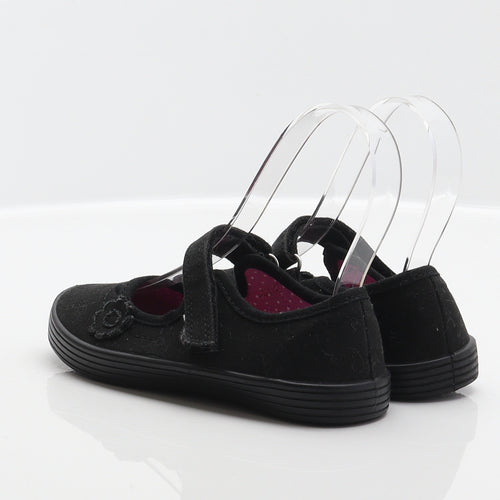 NEXT Girls Black Floral Fabric Mary Jane Flat UK 10.5 - Flower detail
