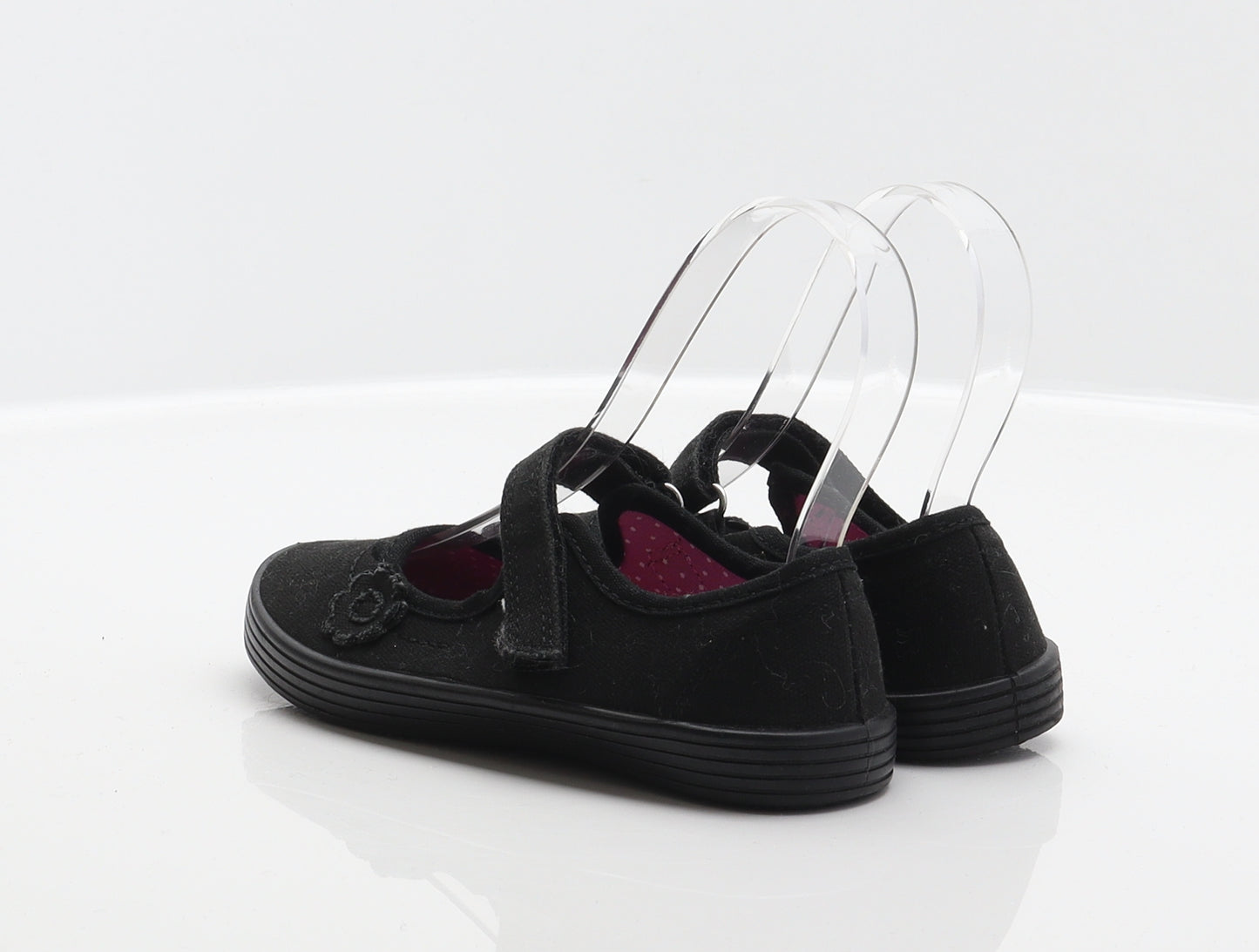 NEXT Girls Black Floral Fabric Mary Jane Flat UK 10.5 - Flower detail