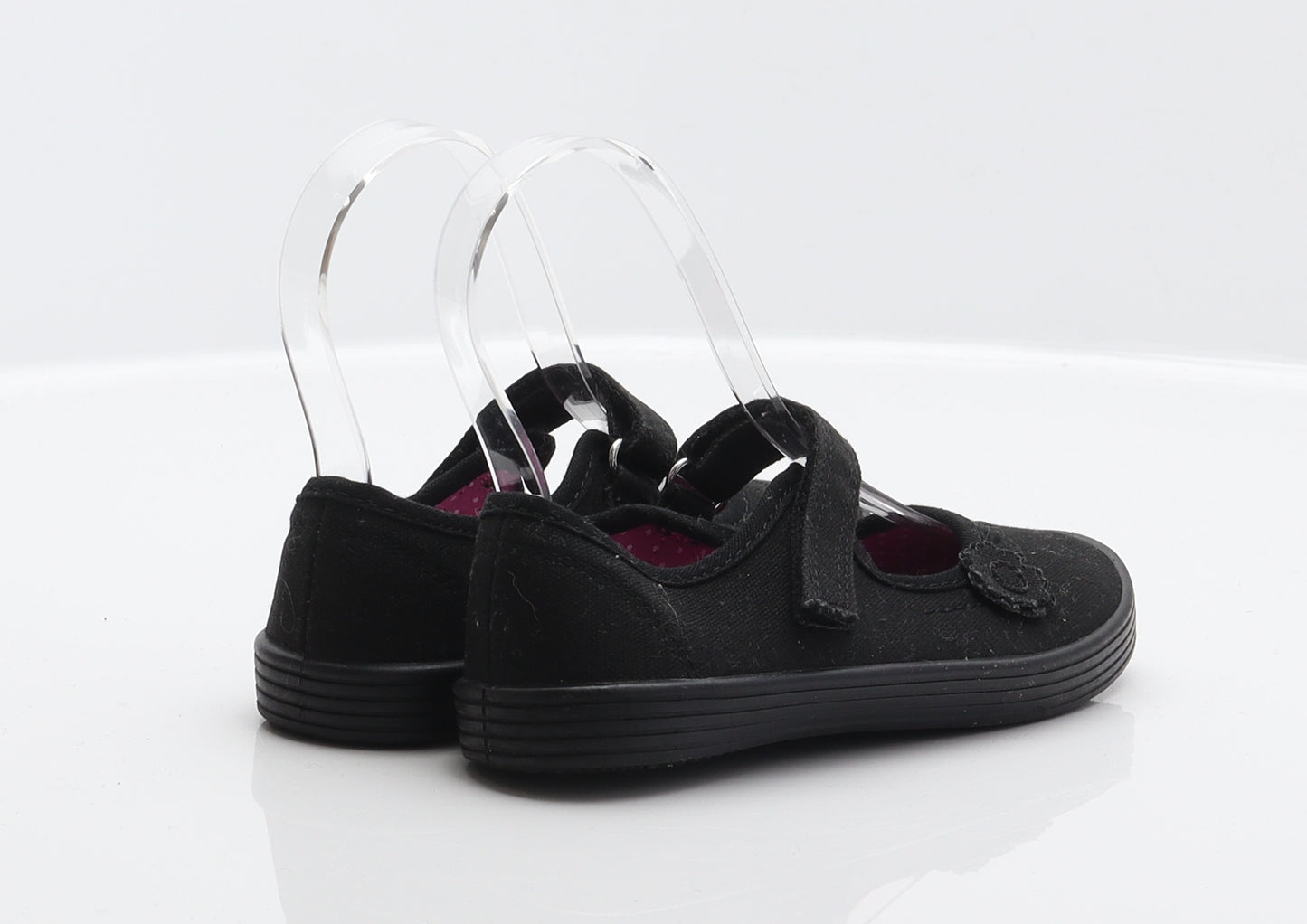 NEXT Girls Black Floral Fabric Mary Jane Flat UK 10.5 - Flower detail