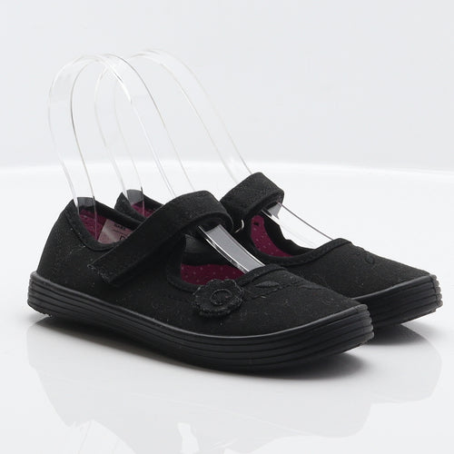 NEXT Girls Black Floral Fabric Mary Jane Flat UK 10.5 - Flower detail