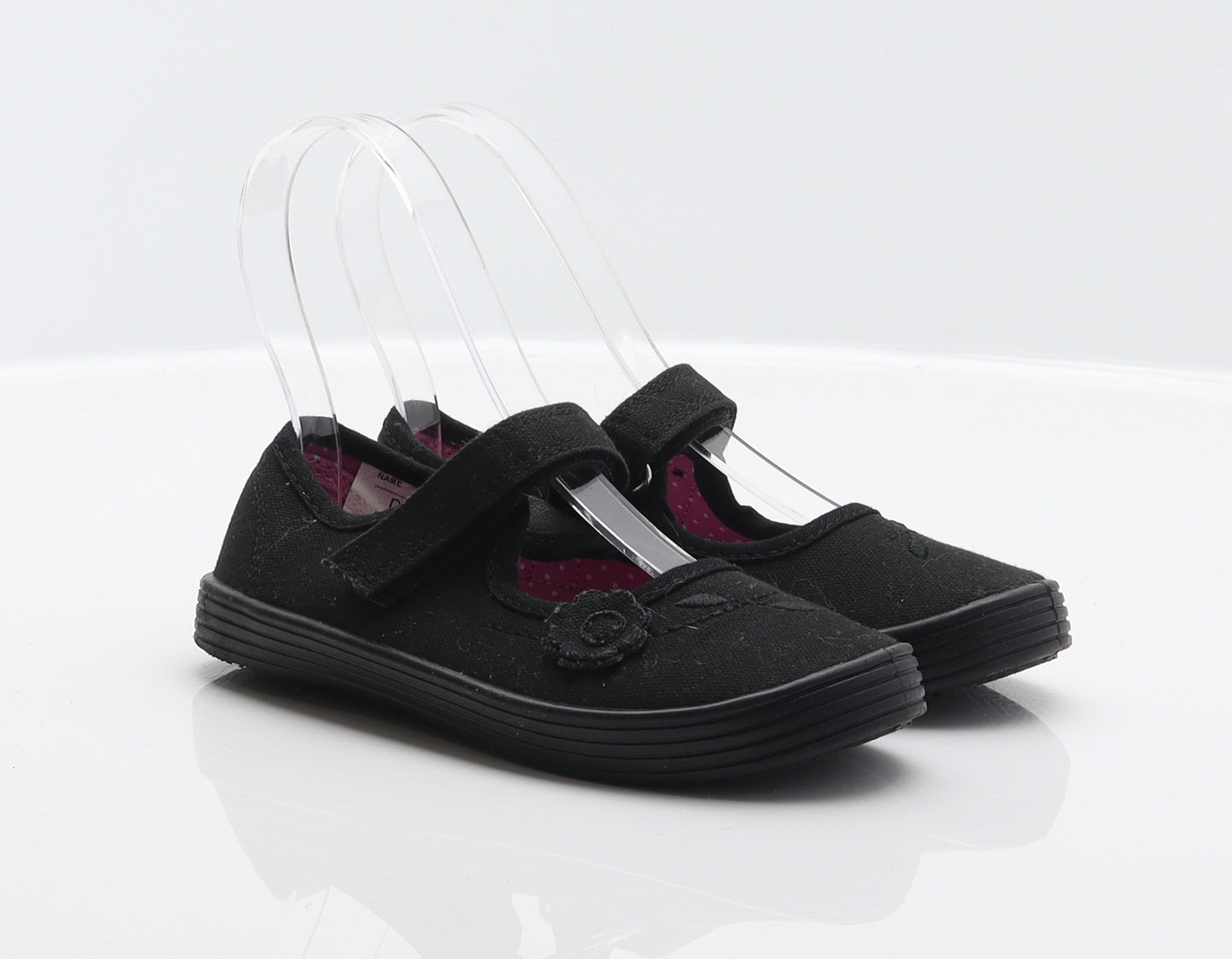 NEXT Girls Black Floral Fabric Mary Jane Flat UK 10.5 - Flower detail