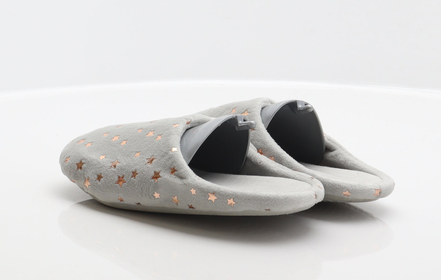 Preworn Girls Grey Geometric Polyester Mule Slipper UK 1 - Star detail