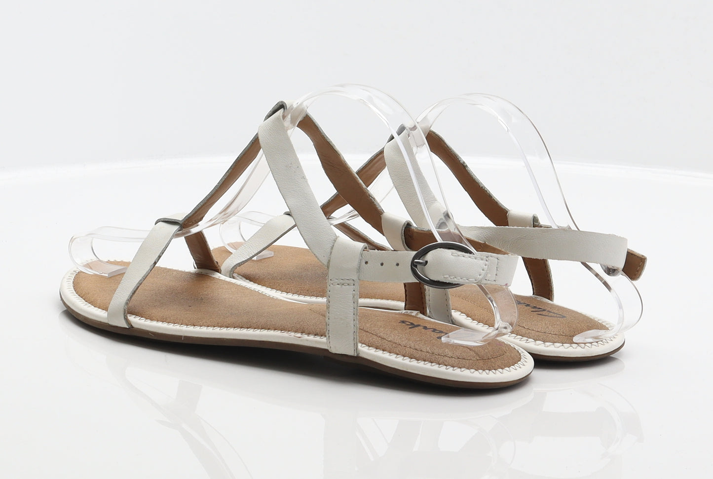 Clarks Womens White Leather Strappy Sandal UK 6.5
