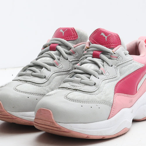 PUMA Girls Grey Colourblock Leather Trainer UK 3 35.5