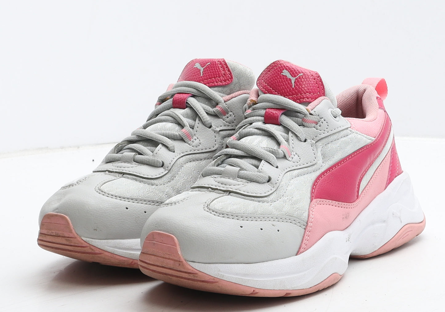 PUMA Girls Grey Colourblock Leather Trainer UK 3 35.5