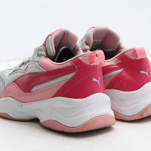 PUMA Girls Grey Colourblock Leather Trainer UK 3 35.5