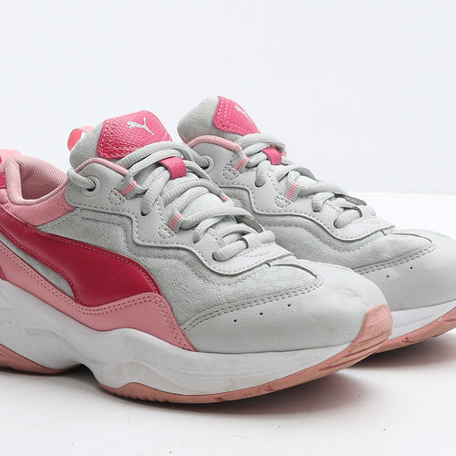 PUMA Girls Grey Colourblock Leather Trainer UK 3 35.5