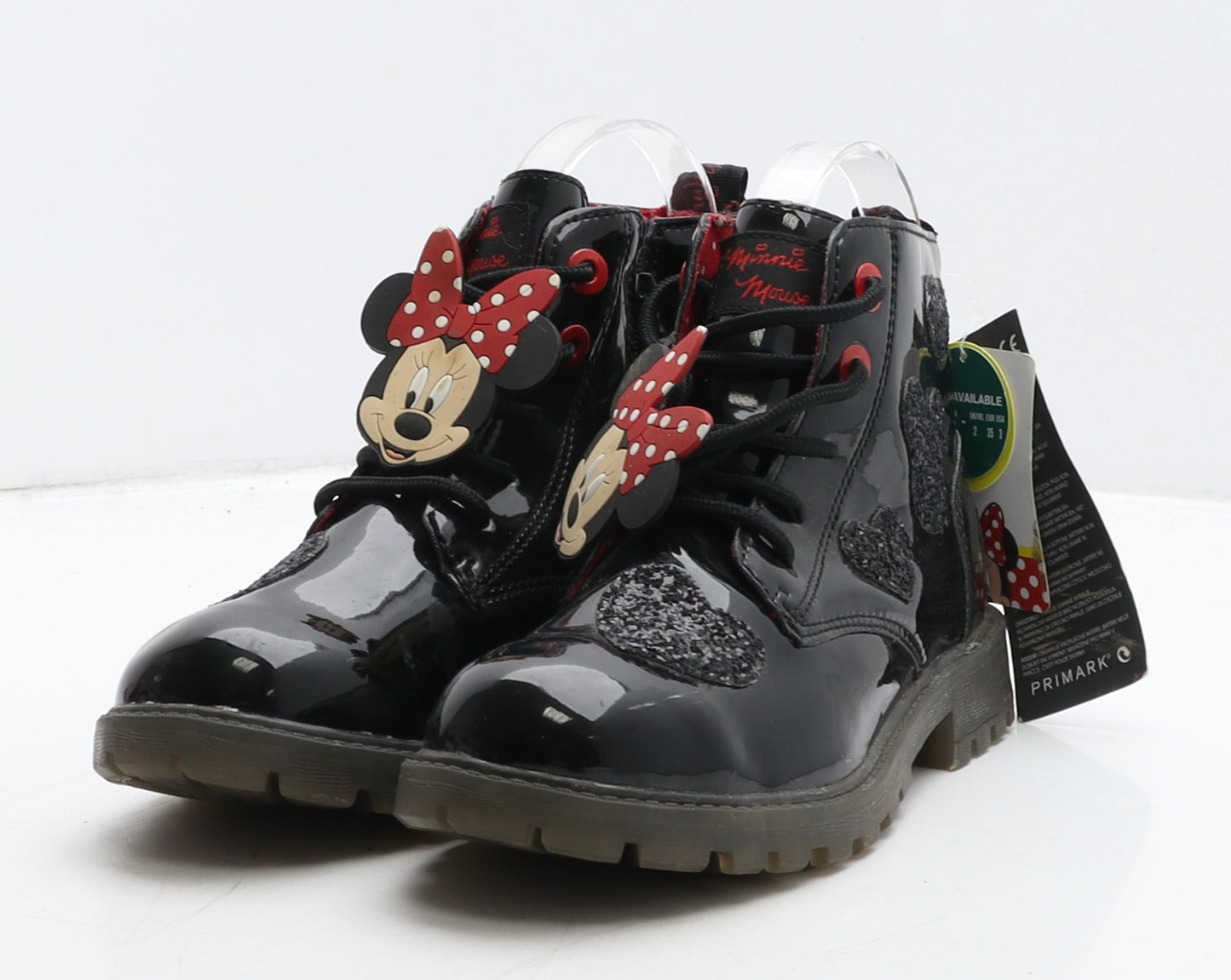 Primark Girls Black Geometric Vinyl Combat Boot UK 5 22 - MINNIE MOUSE