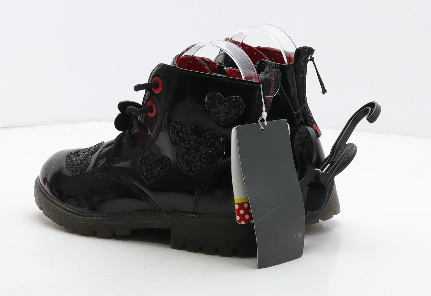 Primark Girls Black Geometric Vinyl Combat Boot UK 5 22 - MINNIE MOUSE