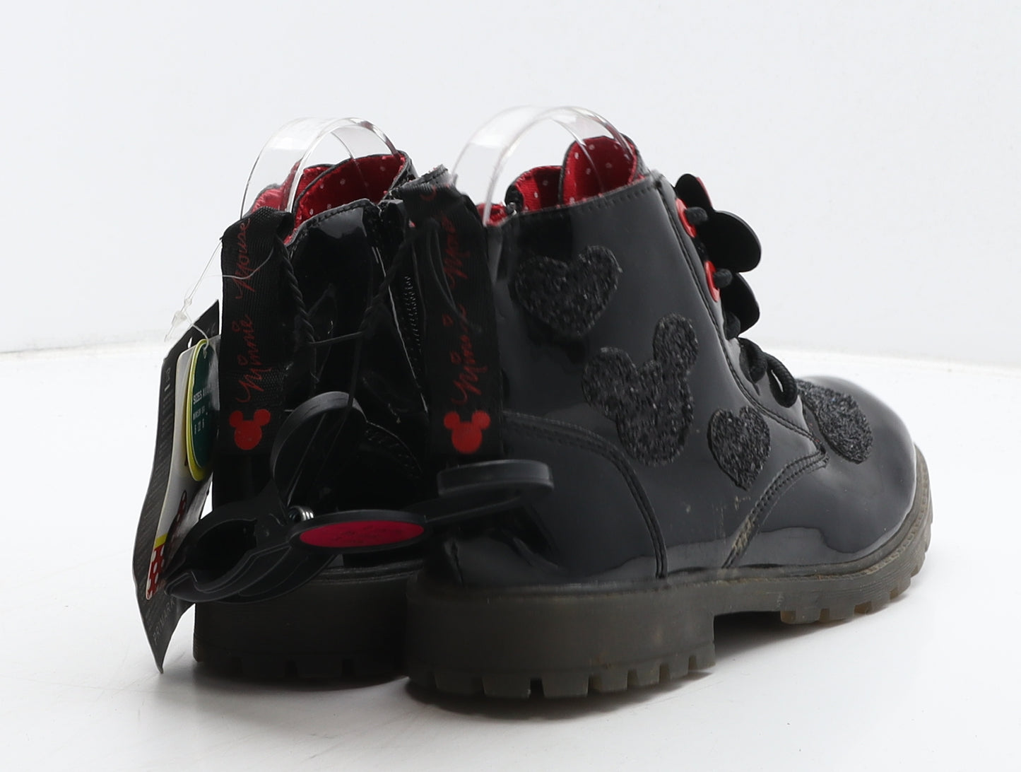 Primark Girls Black Geometric Vinyl Combat Boot UK 5 22 - MINNIE MOUSE