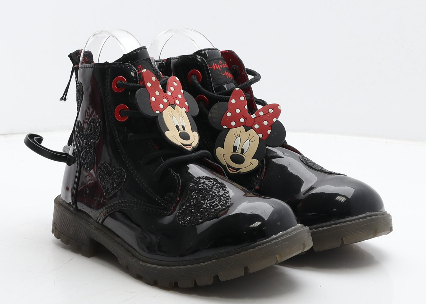 Primark Girls Black Geometric Vinyl Combat Boot UK 5 22 - MINNIE MOUSE