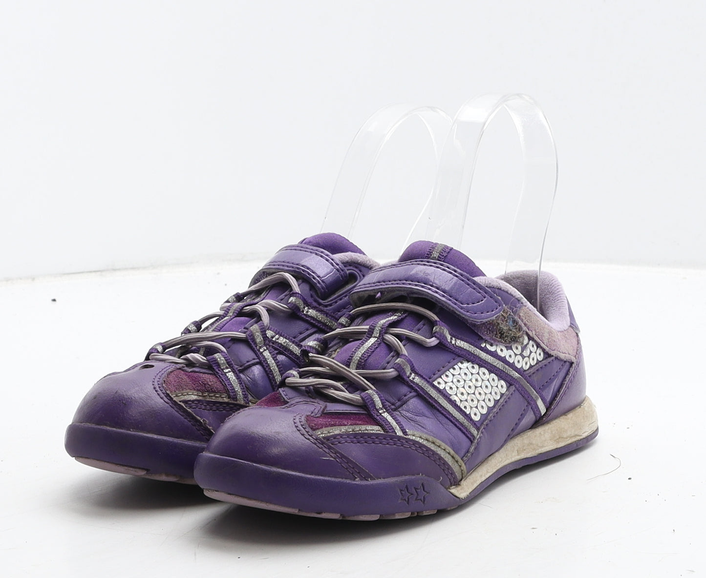 Clarks Girls Purple Geometric Leather Trainer UK 11.5 29