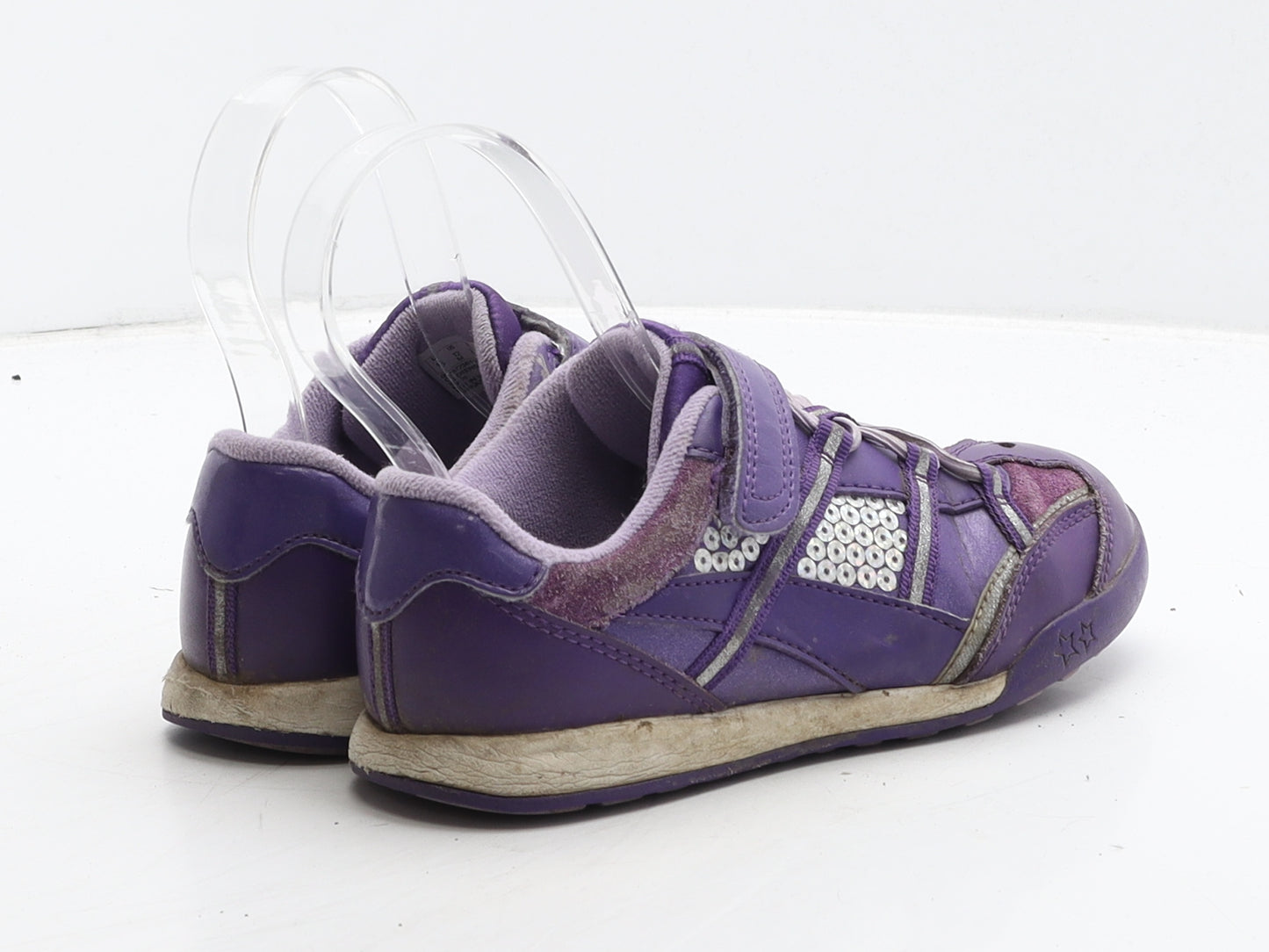 Clarks Girls Purple Geometric Leather Trainer UK 11.5 29