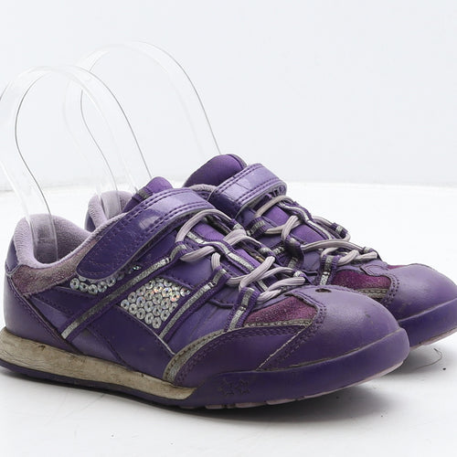 Clarks Girls Purple Geometric Leather Trainer UK 11.5 29