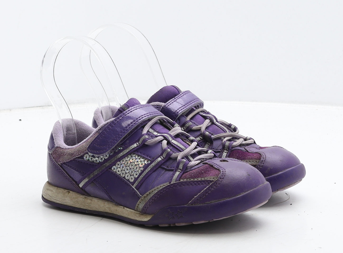 Clarks Girls Purple Geometric Leather Trainer UK 11.5 29