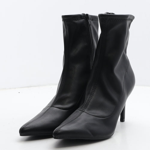 Primark Womens Black Leather Sock Boot UK 4 37