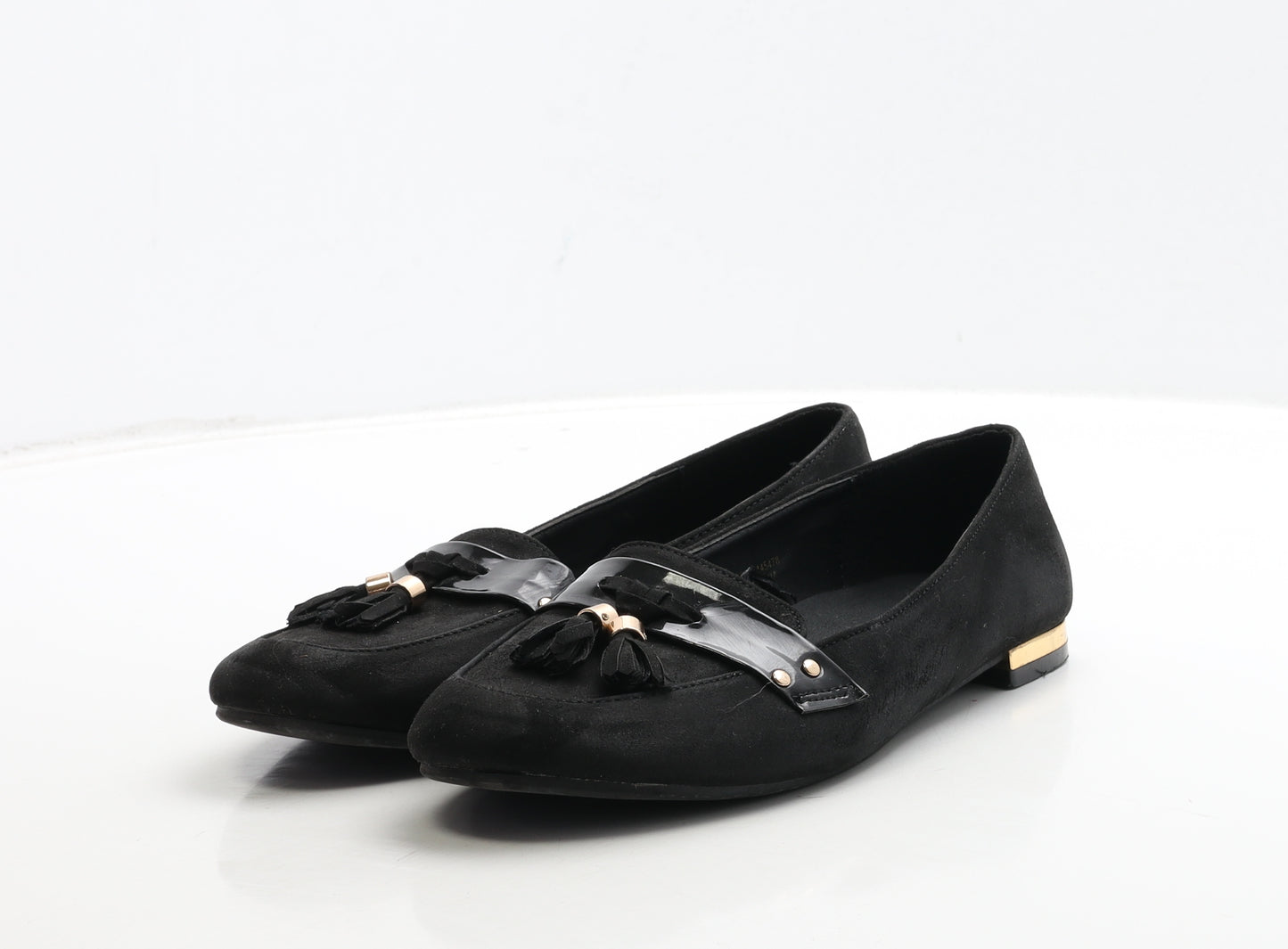 Primark Womens Black Suede Moccasin Flat UK 5 38 - Wide Fit