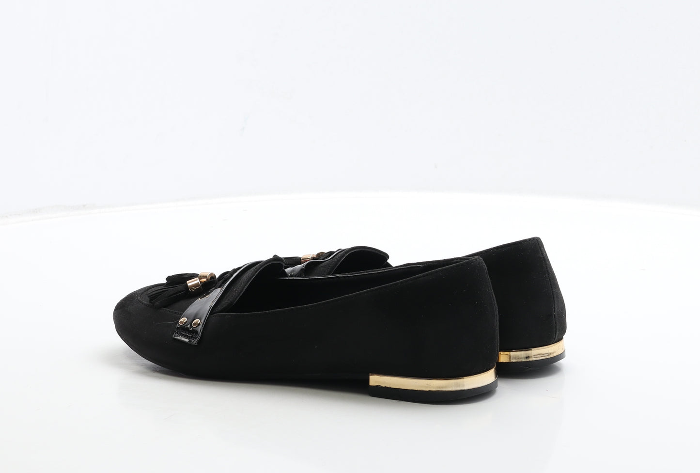 Primark Womens Black Suede Moccasin Flat UK 5 38 - Wide Fit