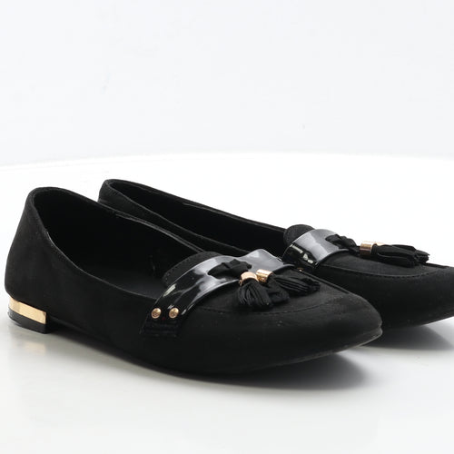 Primark Womens Black Suede Moccasin Flat UK 5 38 - Wide Fit