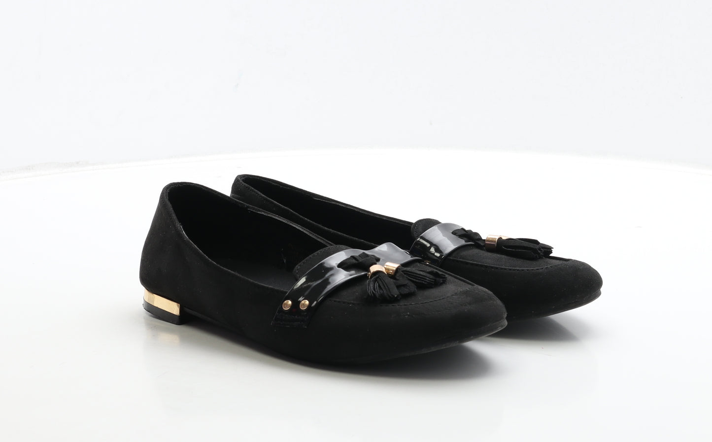Primark Womens Black Suede Moccasin Flat UK 5 38 - Wide Fit