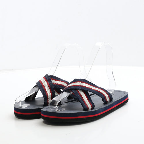 Preworn Boys Blue Striped Fabric Slip On Sandal UK 3