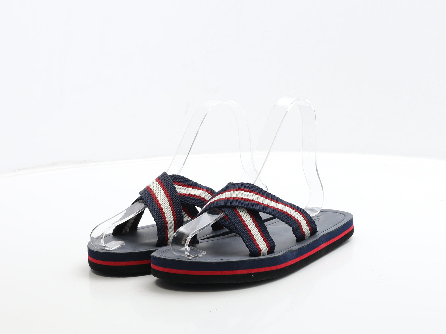 Preworn Boys Blue Striped Fabric Slip On Sandal UK 3