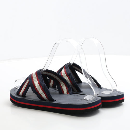 Preworn Boys Blue Striped Fabric Slip On Sandal UK 3