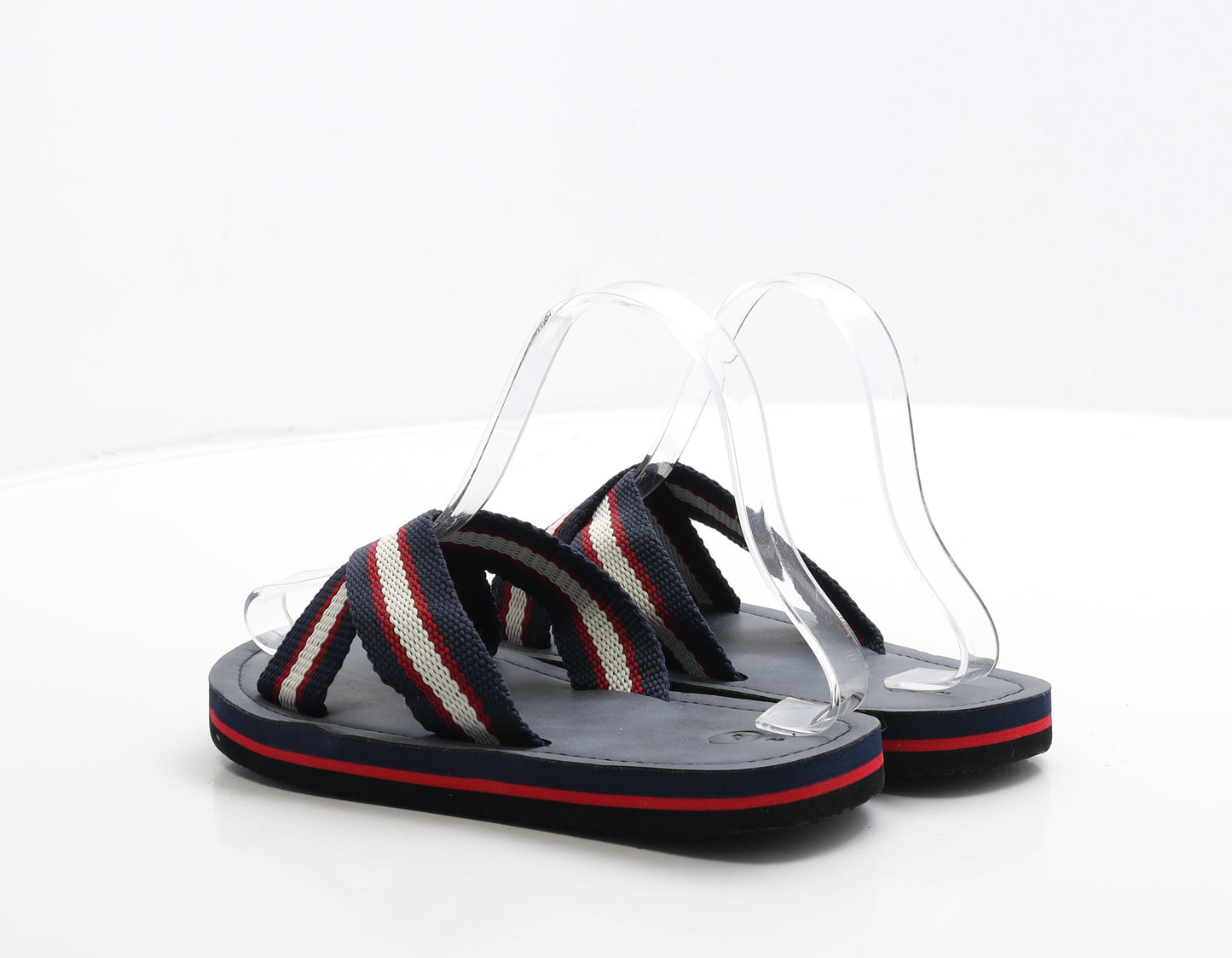 Preworn Boys Blue Striped Fabric Slip On Sandal UK 3