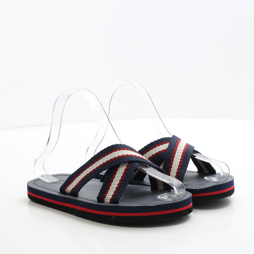 Preworn Boys Blue Striped Fabric Slip On Sandal UK 3