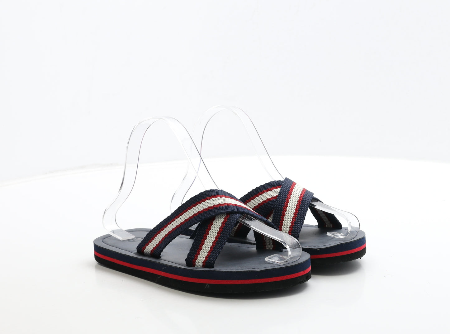 Preworn Boys Blue Striped Fabric Slip On Sandal UK 3