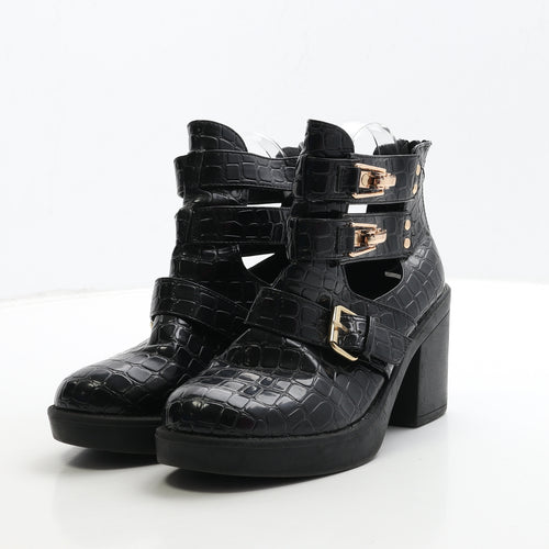 Niohe Womens Black Geometric PVC Biker Boot UK 6 39