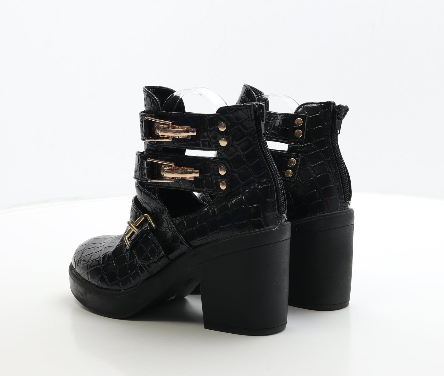 Niohe Womens Black Geometric PVC Biker Boot UK 6 39